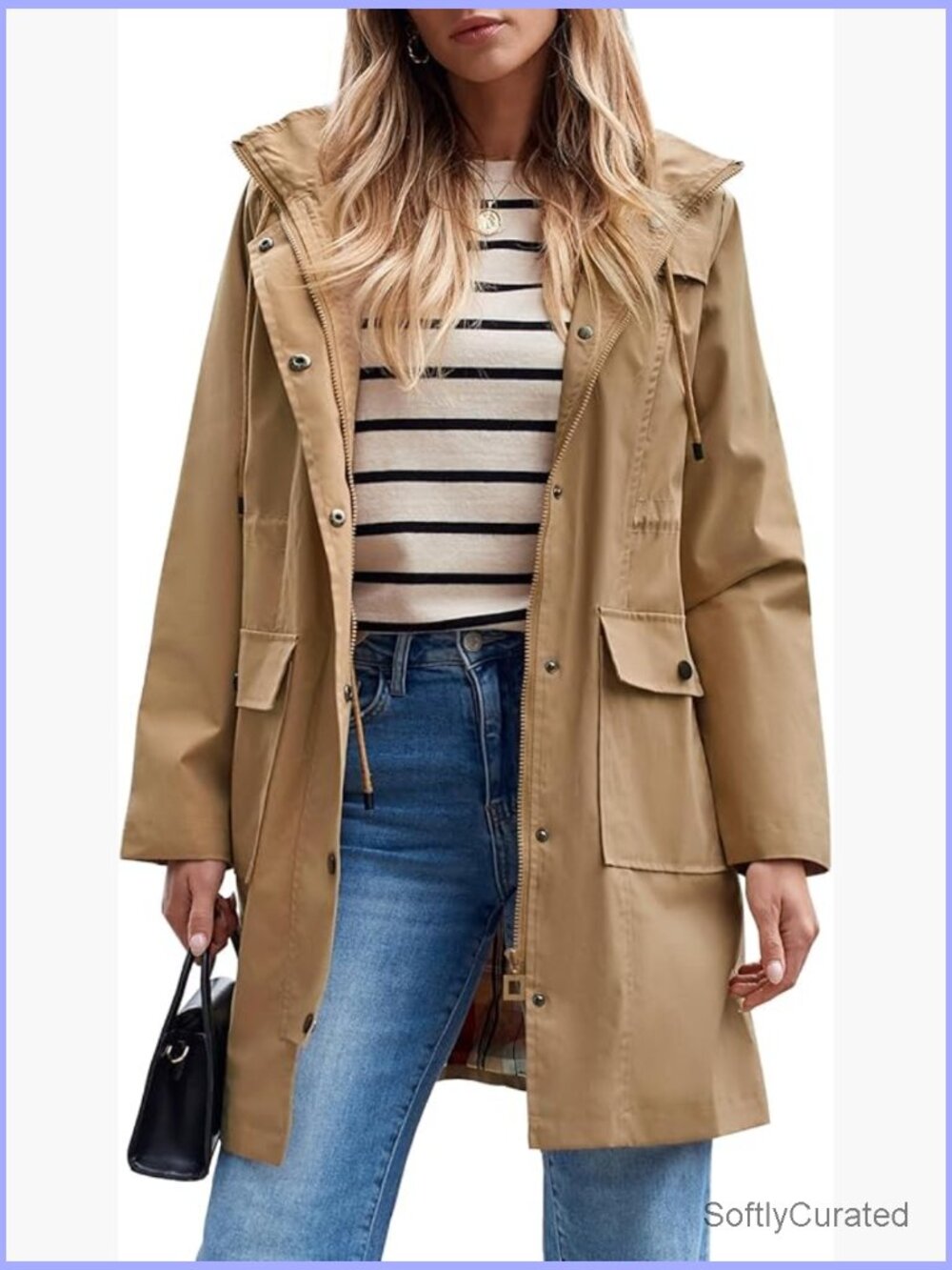 Waterproof Long Rain Jacket Hooded Windbreaker Trench Coat